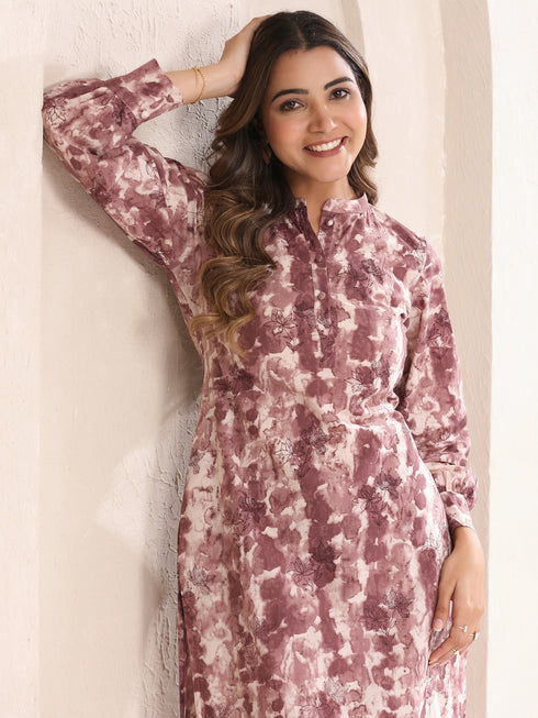 Mauve Pure Cotton Tie & Dye Straight Kurta Set